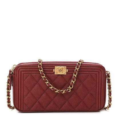 Chanel Caviar Quilted Small Boy Clutch With Chain Burgundy 1 of 13