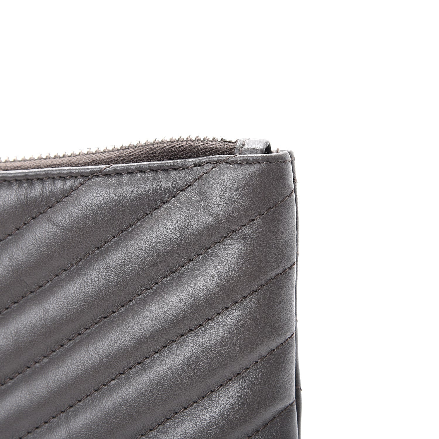 Saint Laurent Calfskin Matelasse Chevron Monogram A5 Wristlet Earth 10 of 10