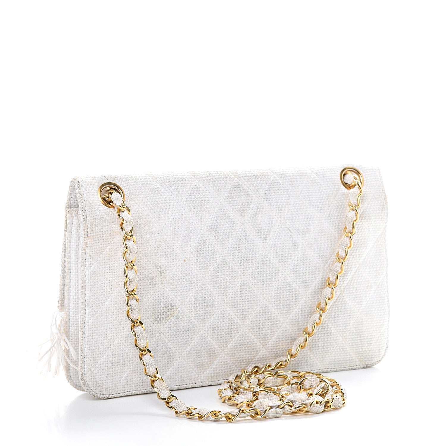 Chanel Woven Raffia Quilted CC Fringe Flap White 2 of 20