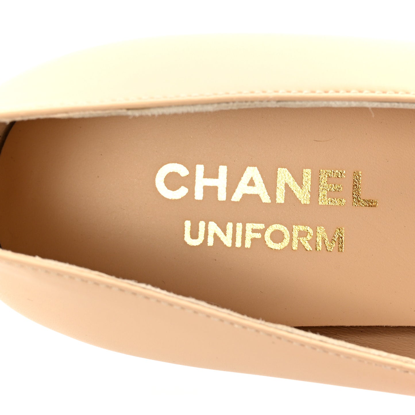 Lambskin Cap Toe CC Uniform Ballerina Flats 35 Beige Black
