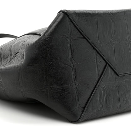 Celine Crocodile Embossed Calfskin Medium Belt Cabas Phantom Black 8 of 12