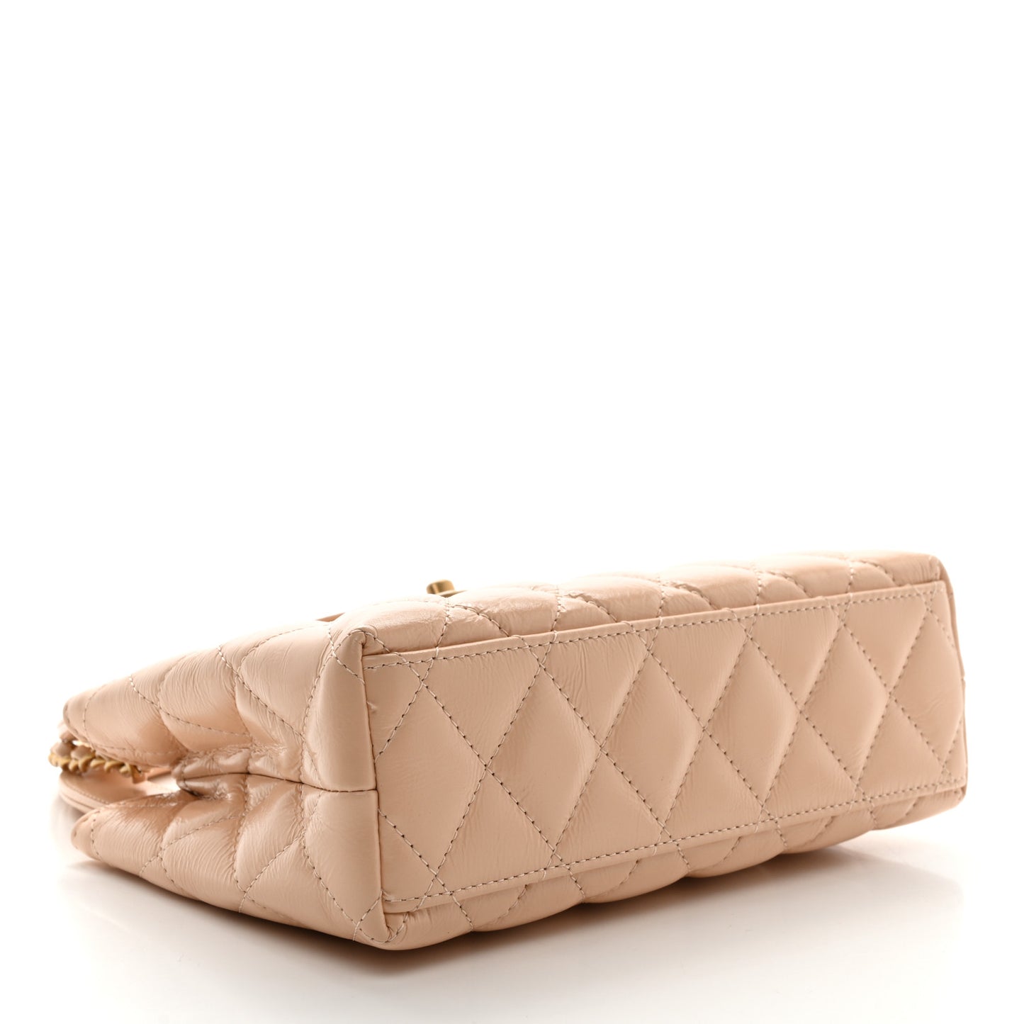 Shiny Aged Calfskin Quilted Nano Kelly Shopper Beige