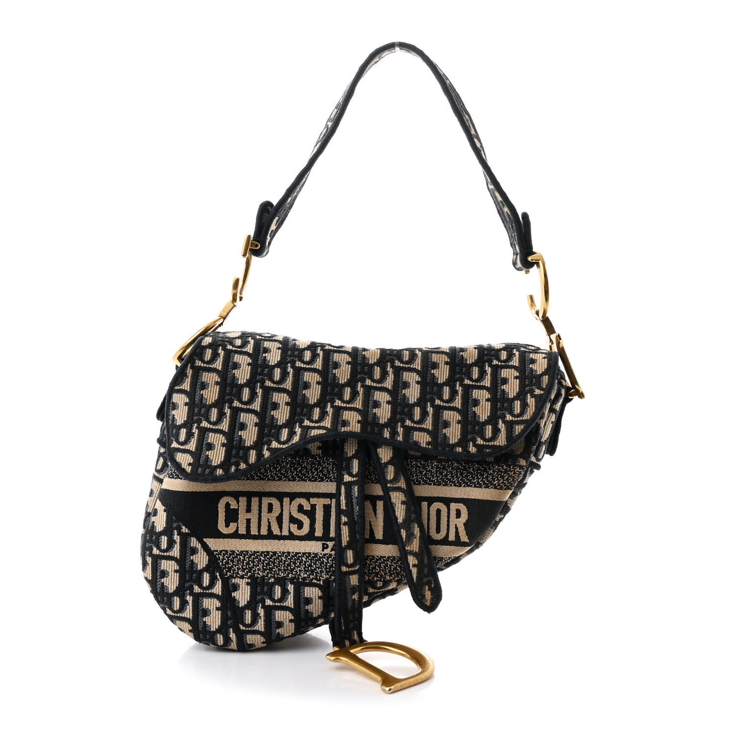 Oblique Embroidered Saddle Bag Blue