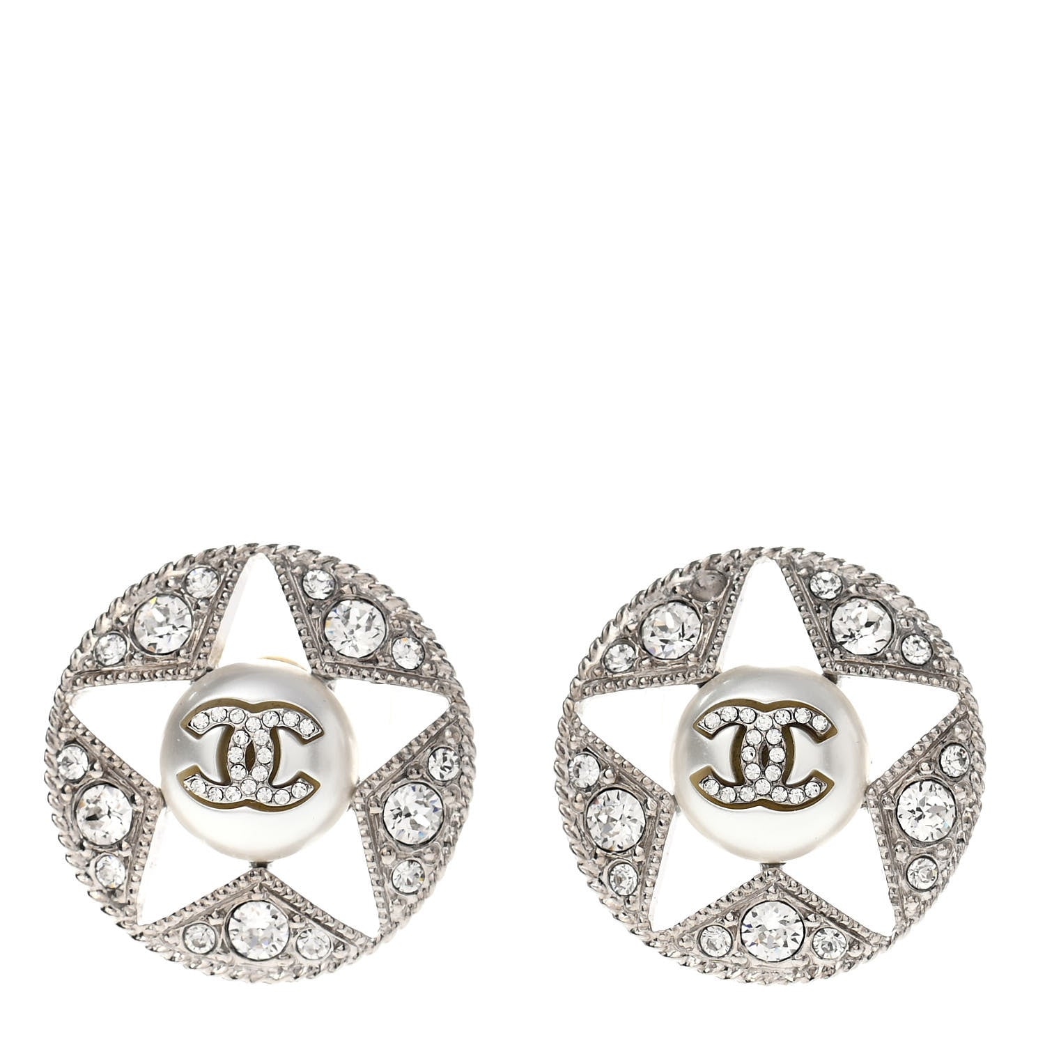 Chanel Pearl Crystal Star CC Round Earrings Gold 1 of 5