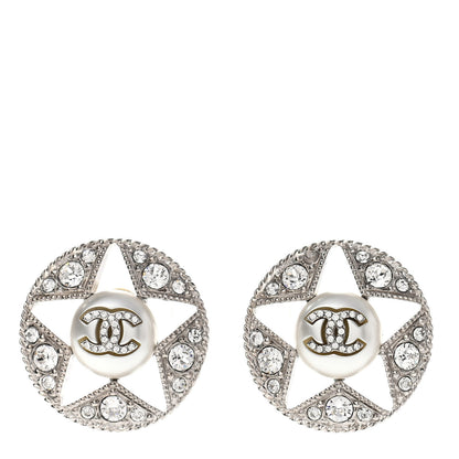 Chanel Pearl Crystal Star CC Round Earrings Gold 1 of 5