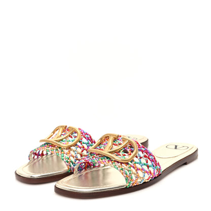 Valentino Garavani Metallic Laminated Nappa Woven Vlogo Flat Slide Sandals 38 Multicolor 4 of 9