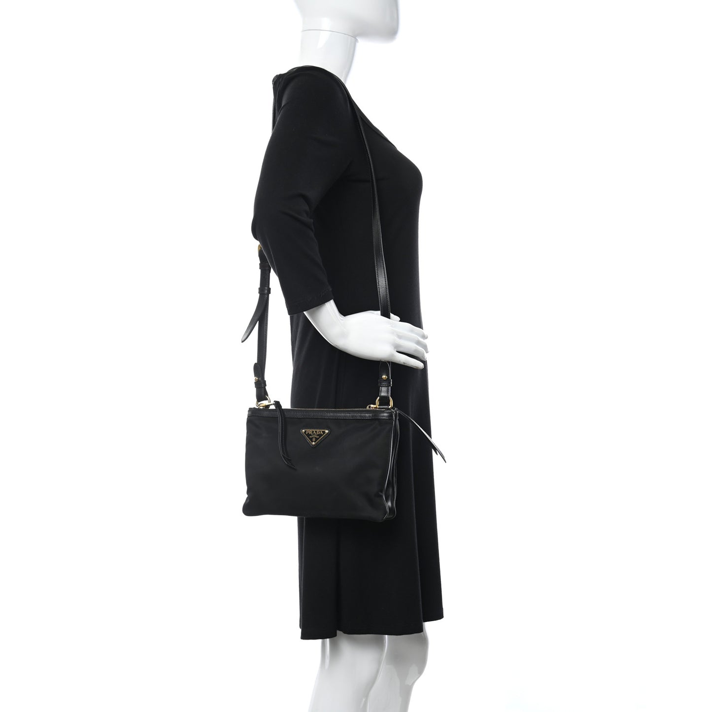 Tessuto Nylon Soft Calf Double Zip Crossbody Bag Black