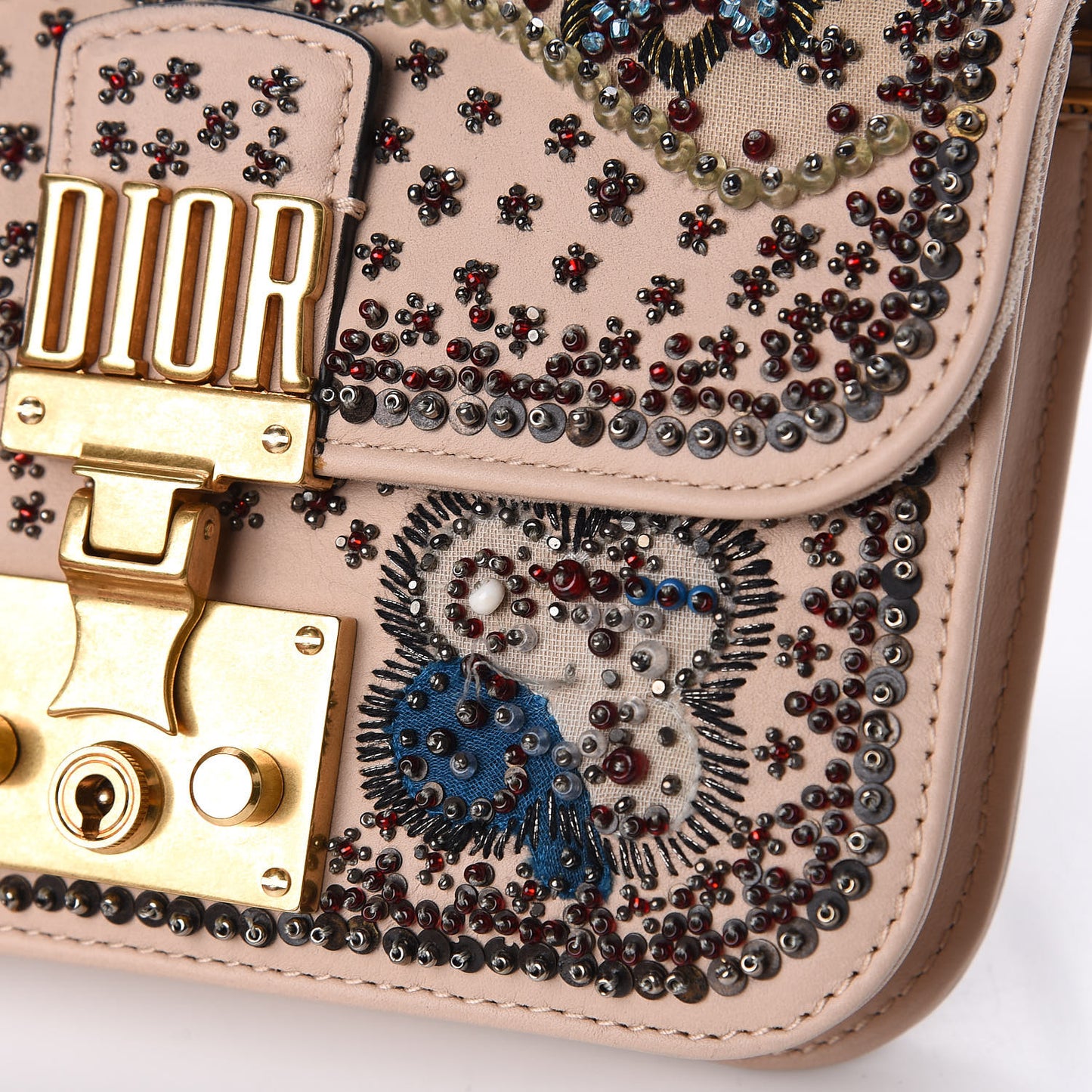 Calfskin Beaded Mini Dioraddict Flap Bag Beige