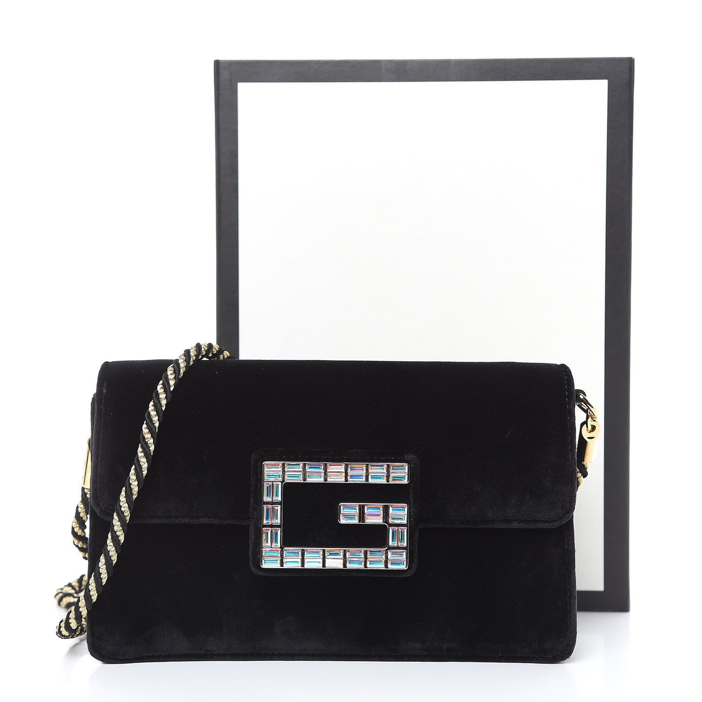 Velvet Crystal Square G Shoulder Bag Black