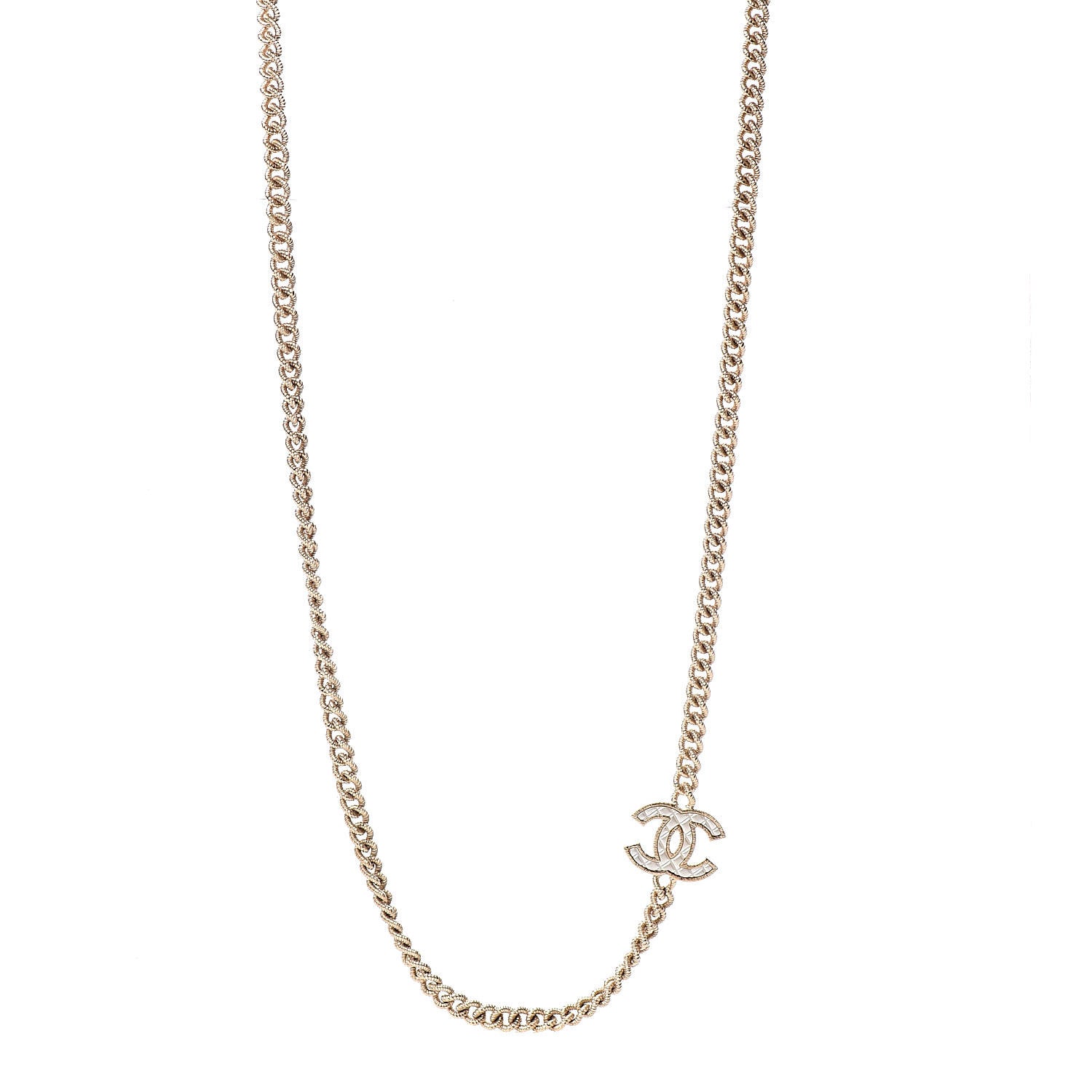 Chanel Quilted CC Long Chain Necklace Gold Pearly White 1 of 5