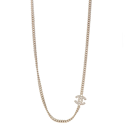 Chanel Quilted CC Long Chain Necklace Gold Pearly White 1 of 5