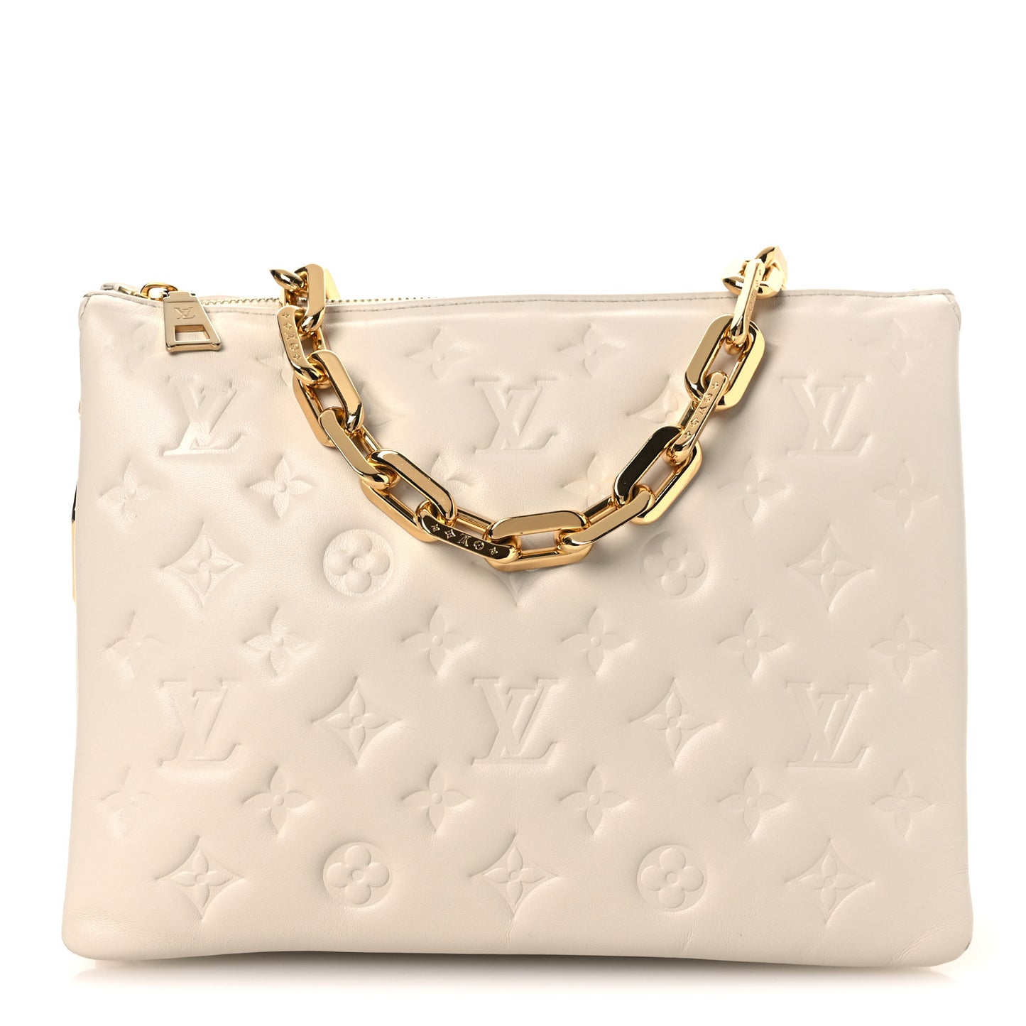 Lambskin Embossed Monogram Coussin BB White
