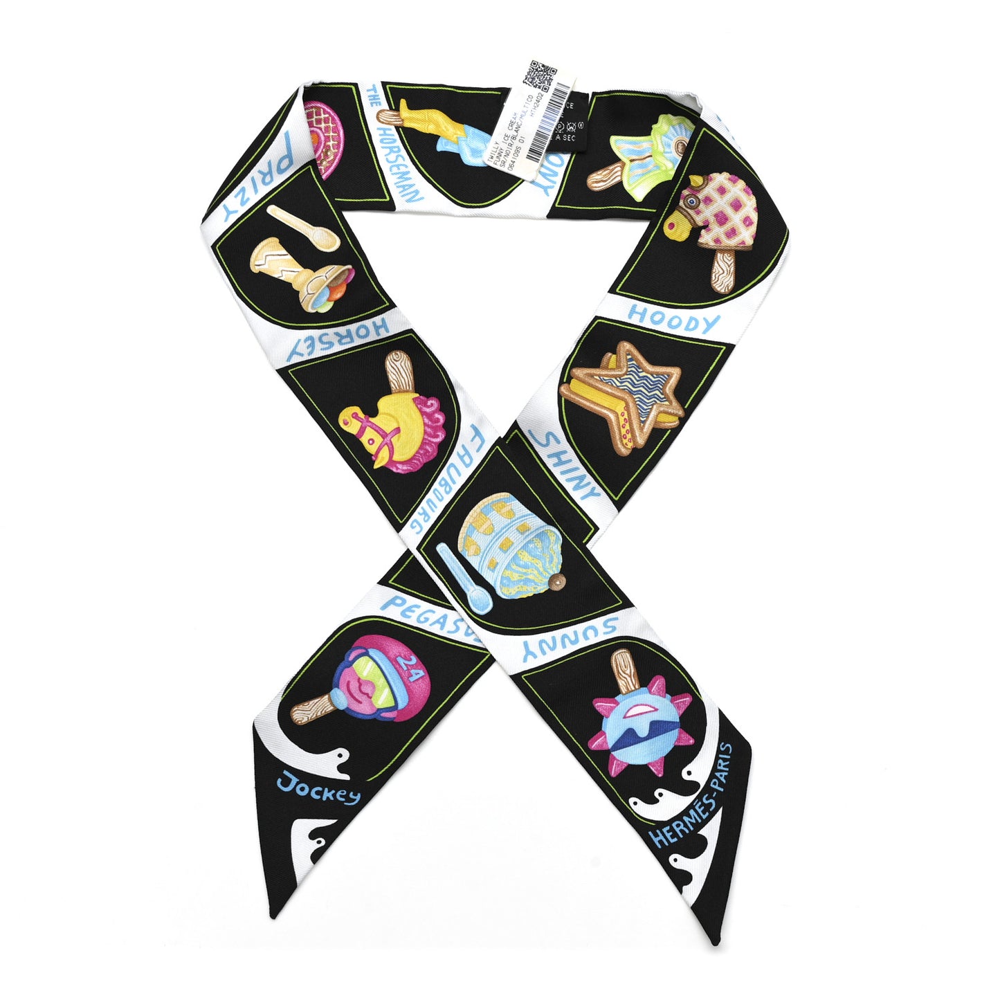 Silk Funny Ice Cream Twilly Black White Multicolor