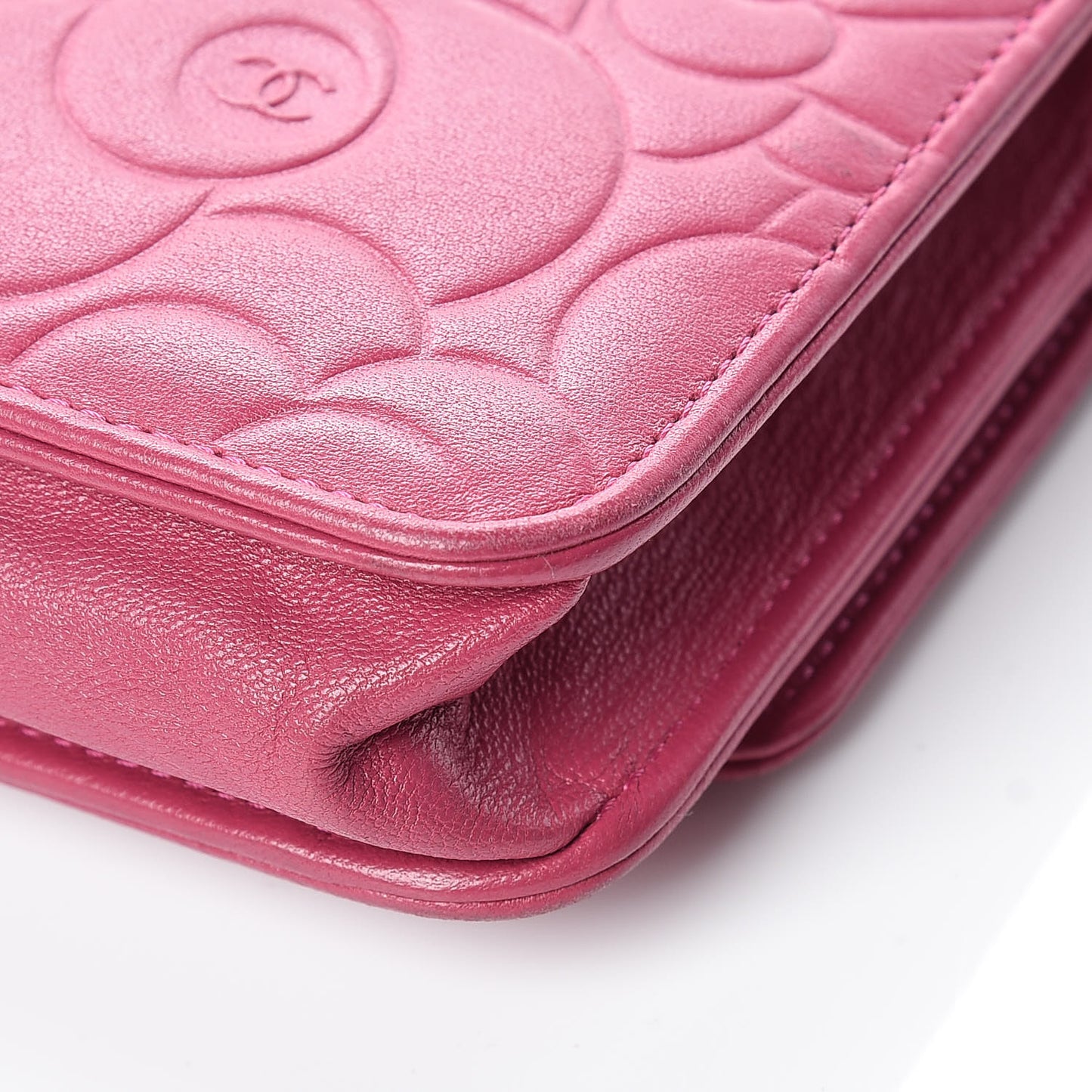 Caviar Camellia Embossed Wallet On Chain WOC Fuchsia