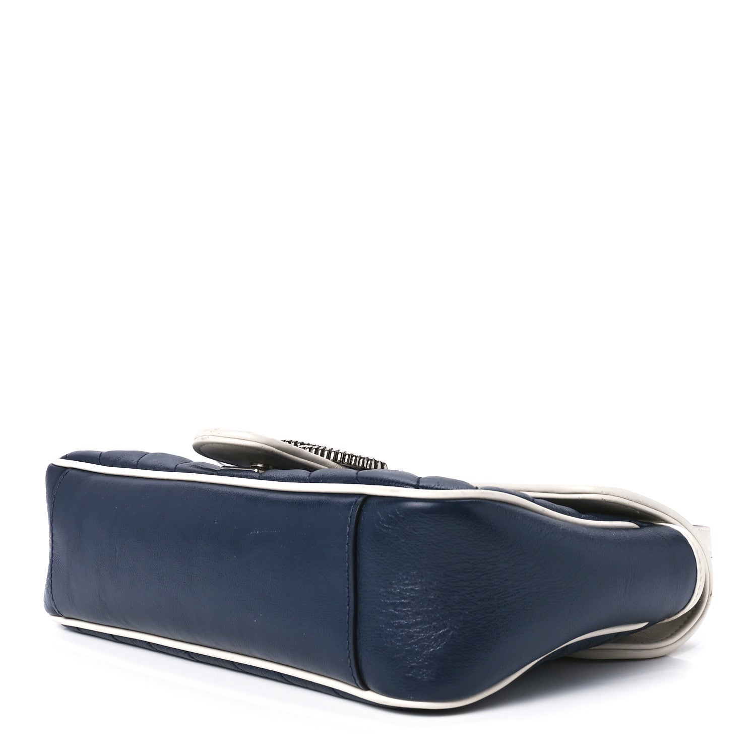 Gucci Vintage Effect Calfskin Matelasse Diagonal Small Torchon GG Marmont Shoulder Bag Blue Agata Mystic White 10 of 12
