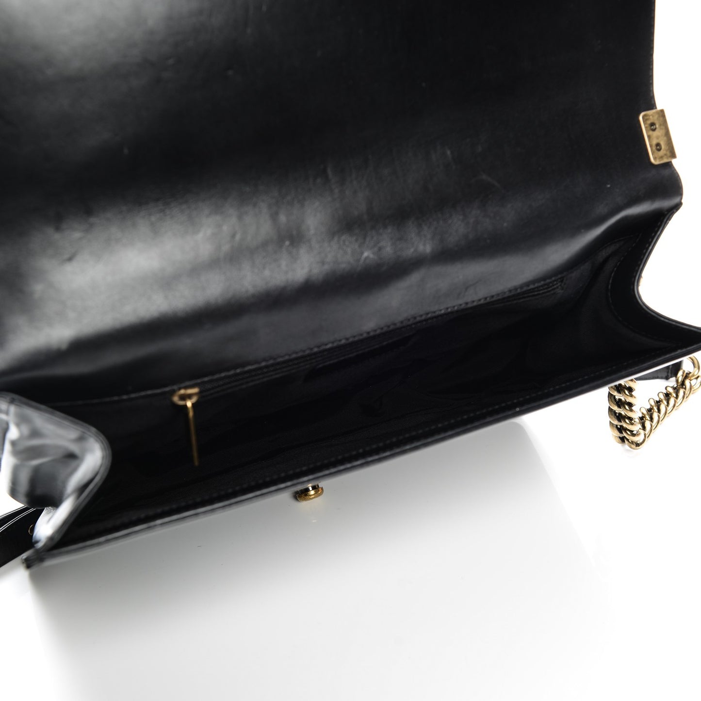 Glazed Calfskin Large Boy Flap Black