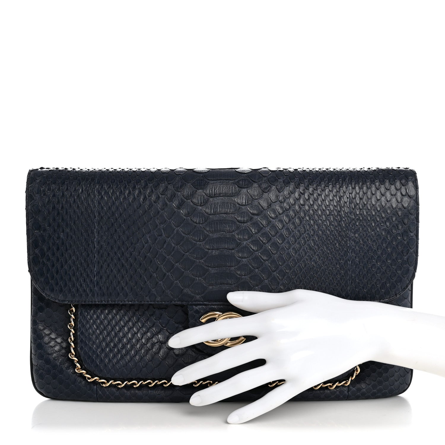 Chanel Snakeskin CC Unchained Clutch Navy 2 of 10