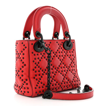 Christian Dior Ultra Matte Calfskin Studded Mini Supple Lady Dior Red Black 3 of 23