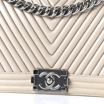 Chanel Calfskin Chevron Chain Medium Boy Flap Beige 10 of 10