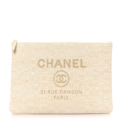Chanel Canvas Medium Deauville Cosmetic Pouch Light Beige 1 of 8