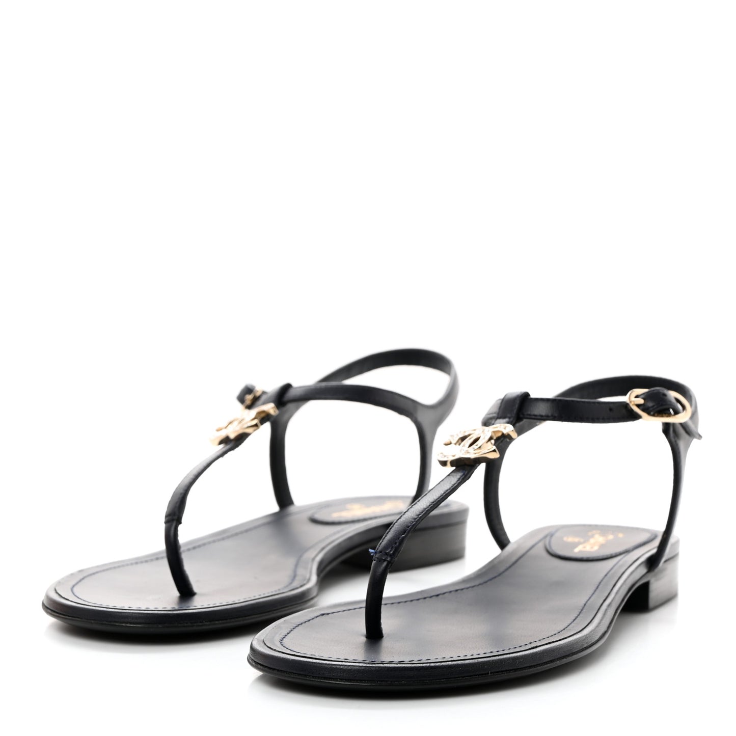 Lambskin Crystal CC Thong Sandals 37 Navy Blue