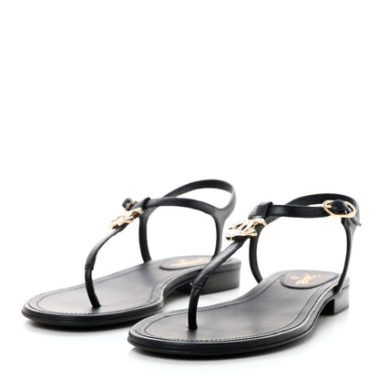 Chanel Lambskin Crystal CC Thong Sandals 37 Navy Blue 3 of 9