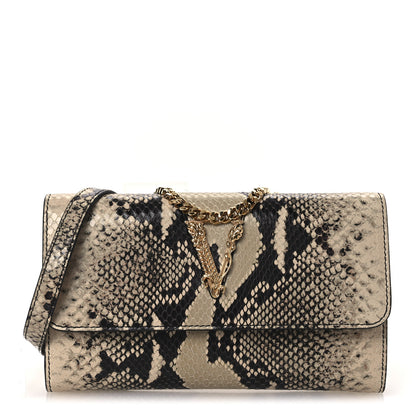 Versace Snakeskin Virtus Wallet On Chain Beige Black 1 of 10
