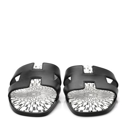 Hermes Calfskin Oran Sandals 40 Black White 2 of 7