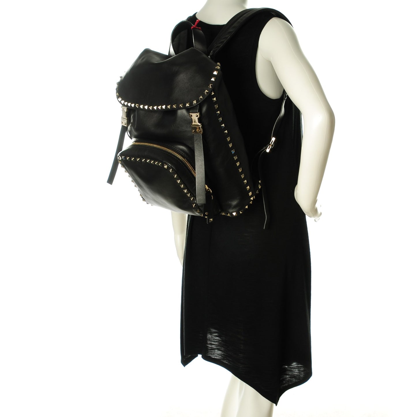 Smooth Calfskin Rockstud Double Buckle Backpack Black