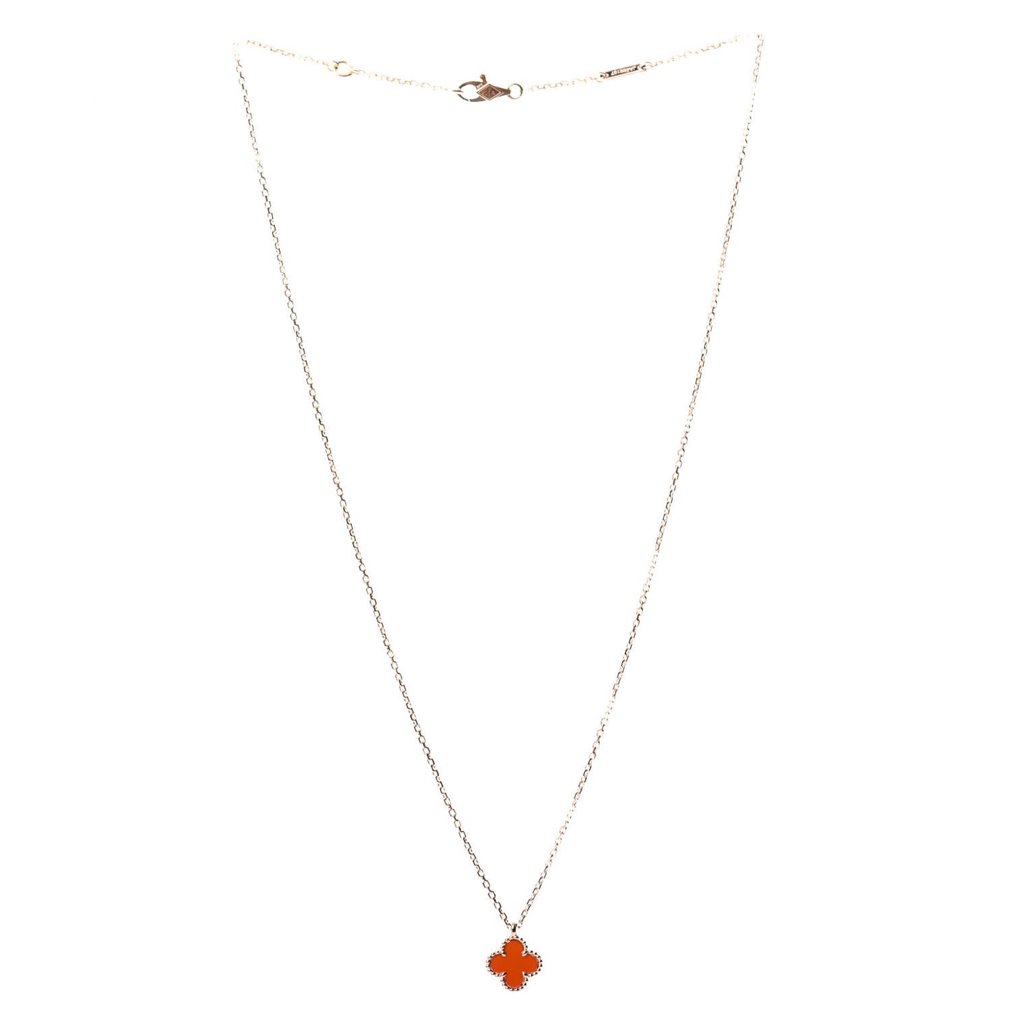 18K Rose Gold Carnelian Sweet Alhambra Pendant Necklace