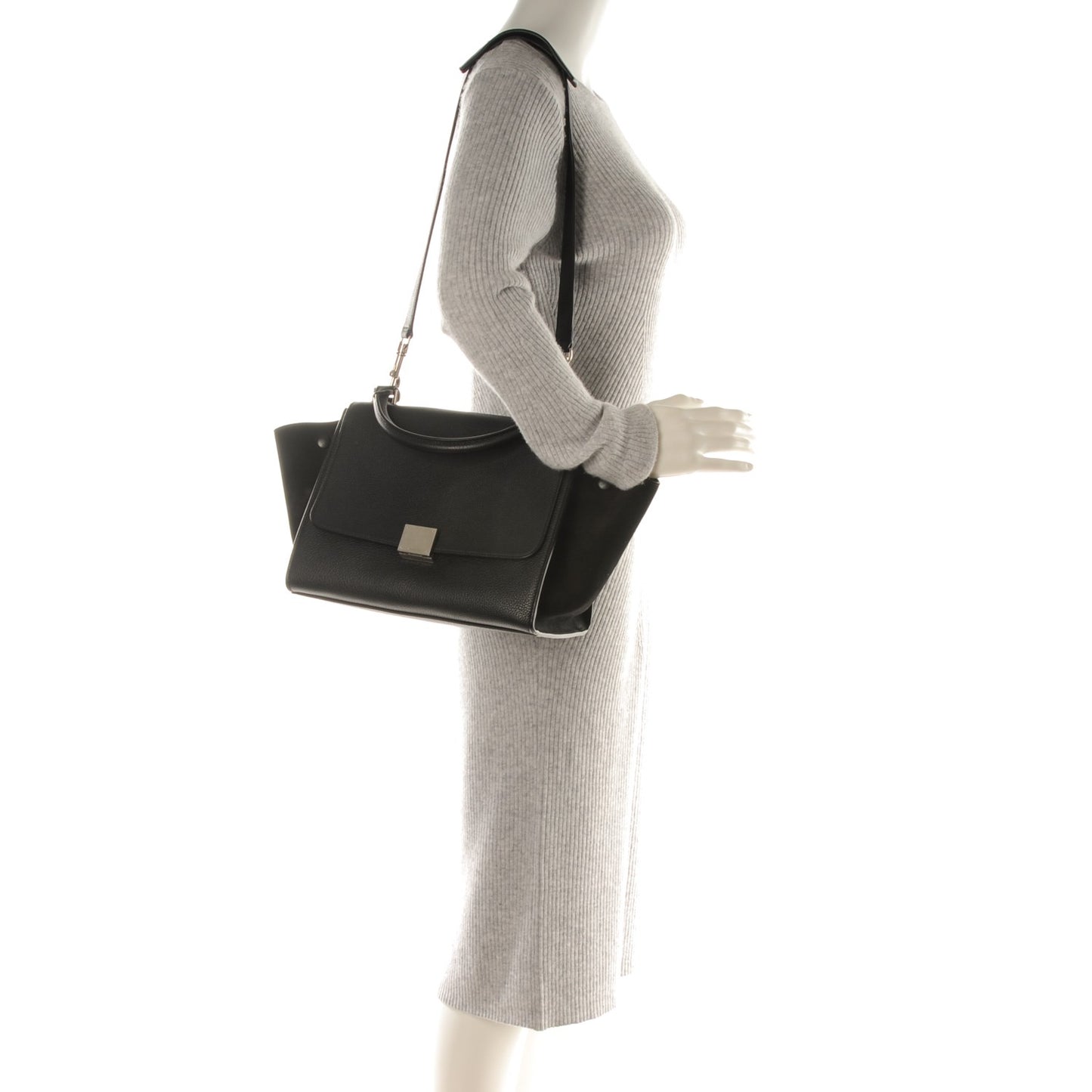 Drummed Calfskin Suede Small Trapeze Black