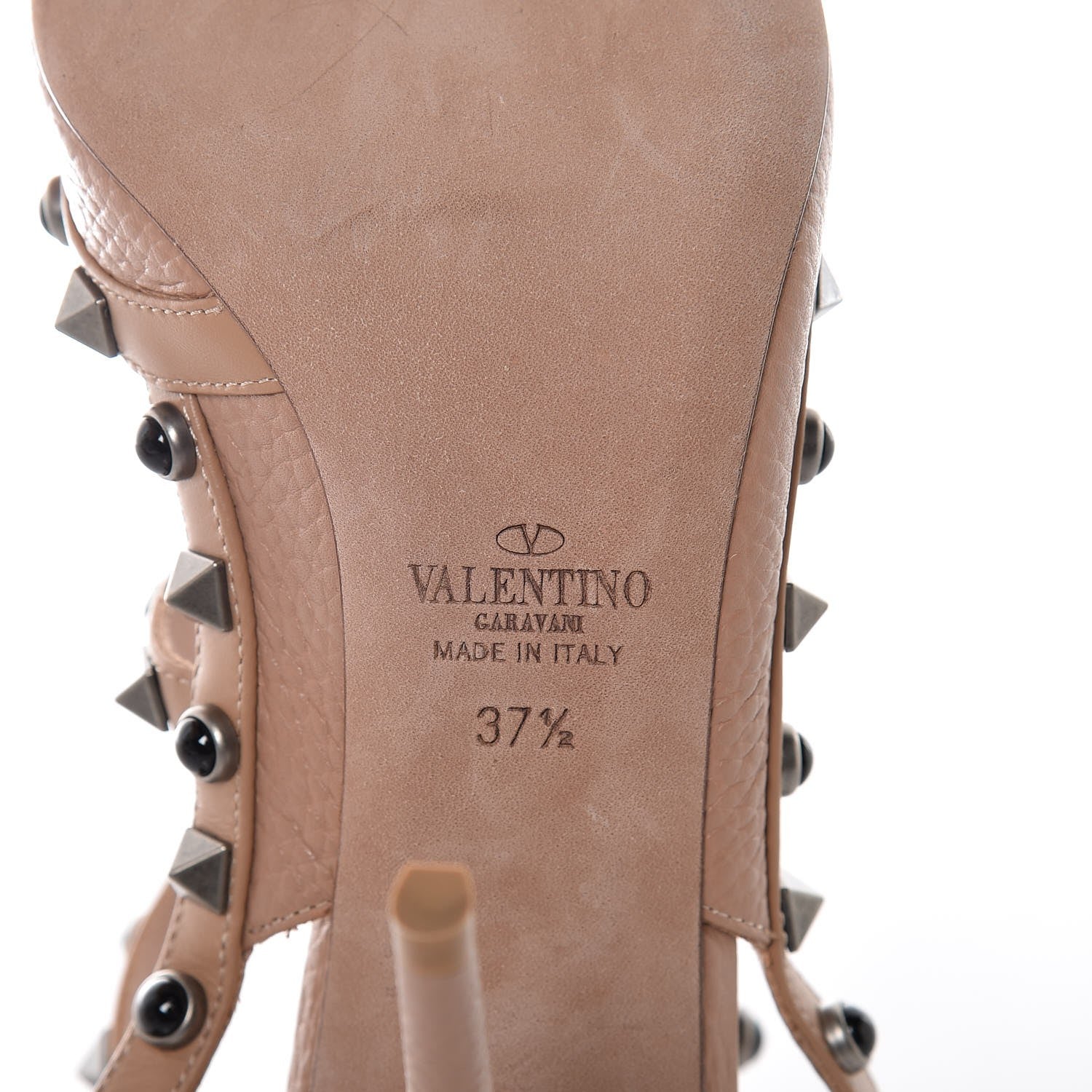 Valentino Garavani Pebbled Calfskin Onyx Rockstud Rolling Ankle Strap 100mm Pumps 37.5 Soft Noisette 6 of 8