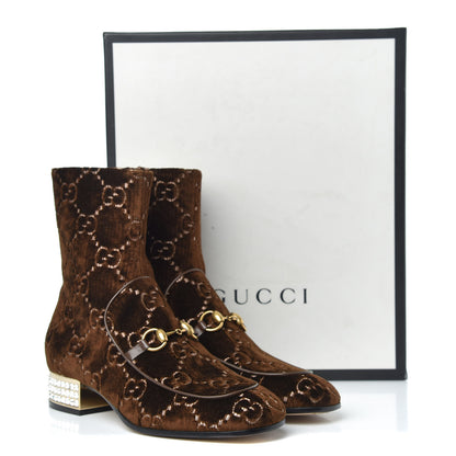 Gucci Velvet GG Monogram Crystal Horsebit Ankle Boots 40 Brown Vintage Cocoa 8 of 8