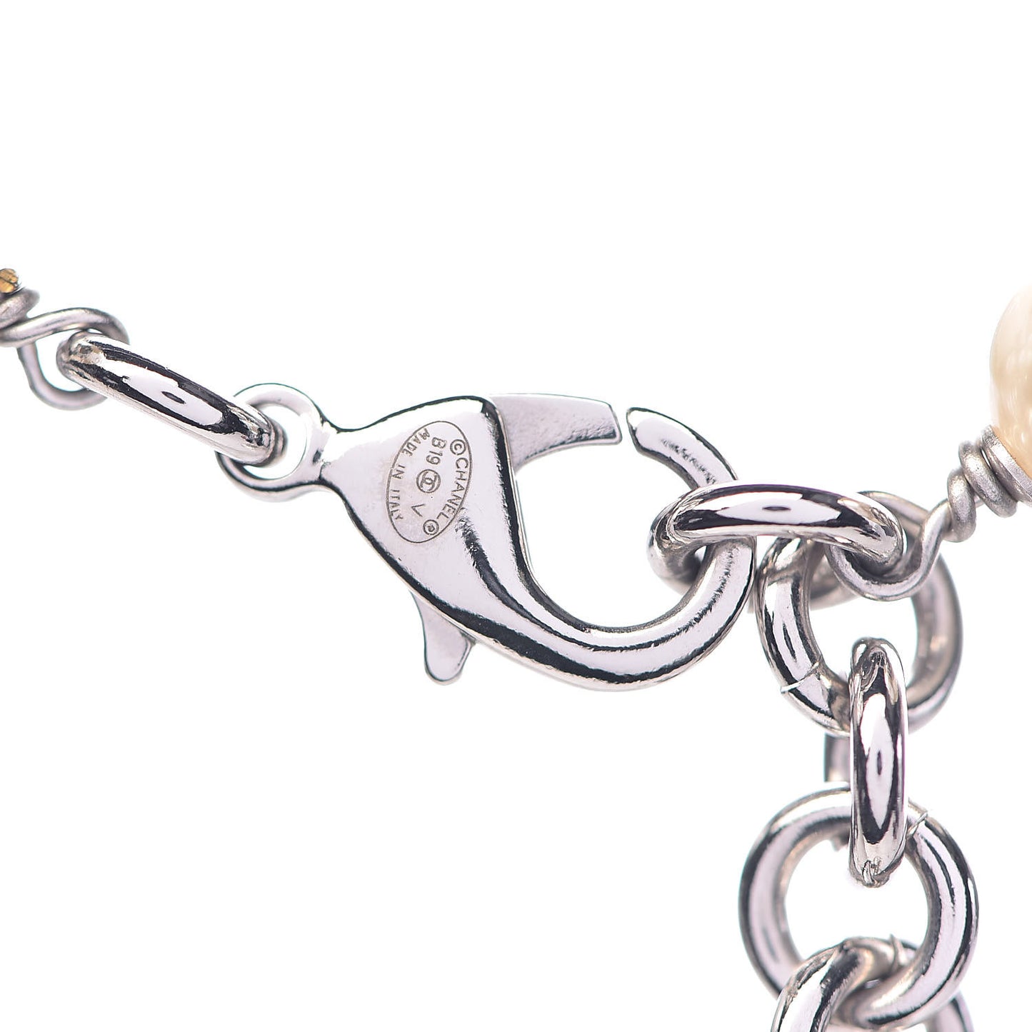 Graduated Pearl Crystal CC Long Necklace Silver