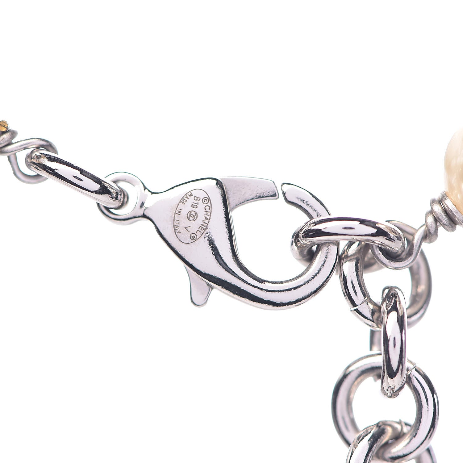 Chanel Graduated Pearl Crystal CC Long Necklace Silver 4 of 5