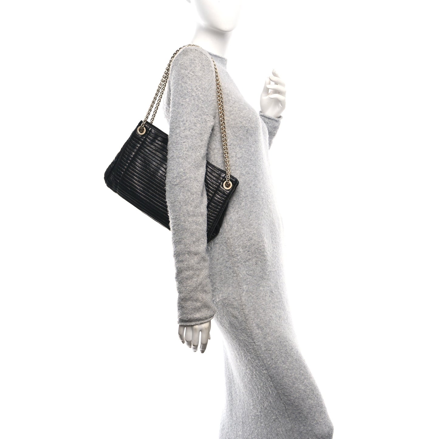 Lambskin Pleated Shoulder Bag Black