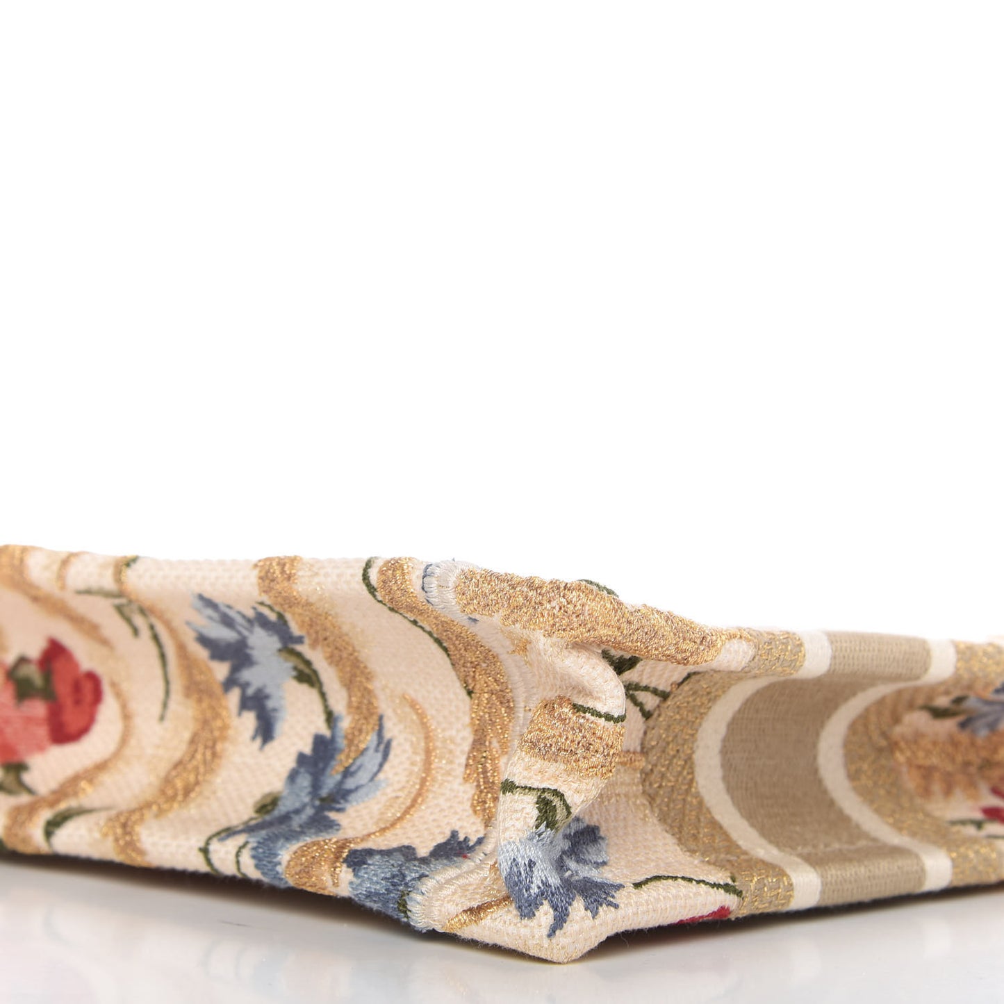 Canvas Embroidered Hibiscus Printed Mini Book Tote Beige Multicolor