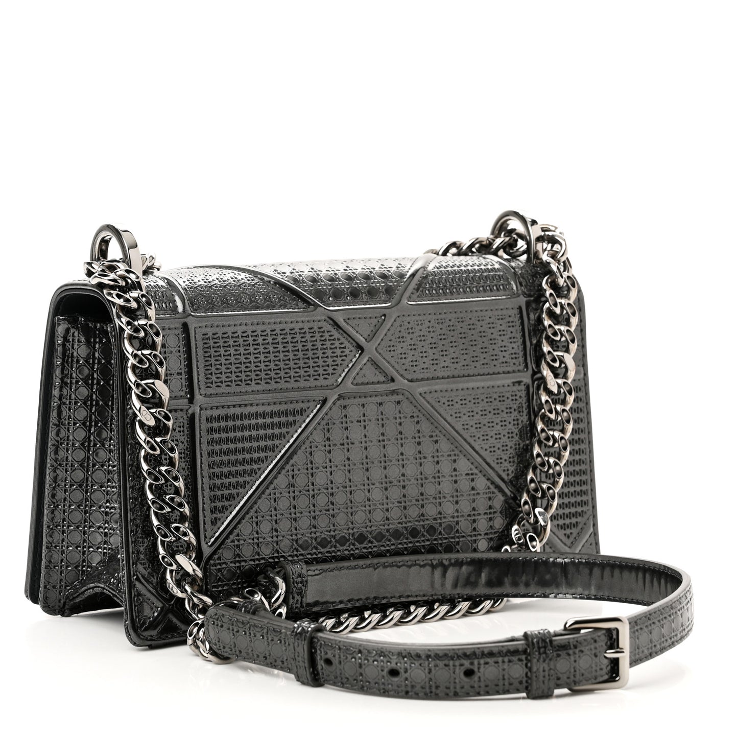 Metallic Patent Micro-Cannage Small Diorama Flap Bag Onyx Black