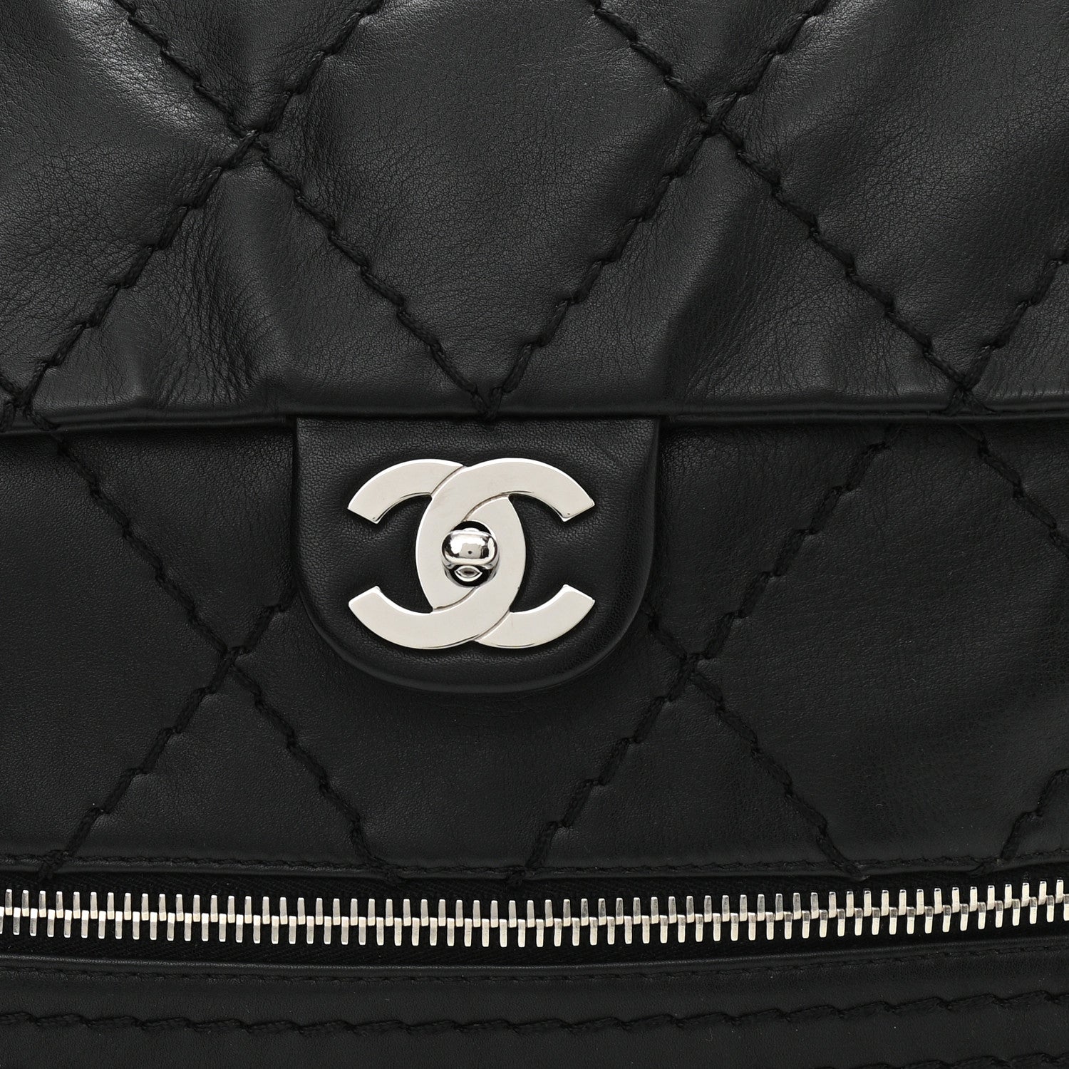 Chanel Calfskin Stitched Large Expandable Flap Bag Black 8 of 10