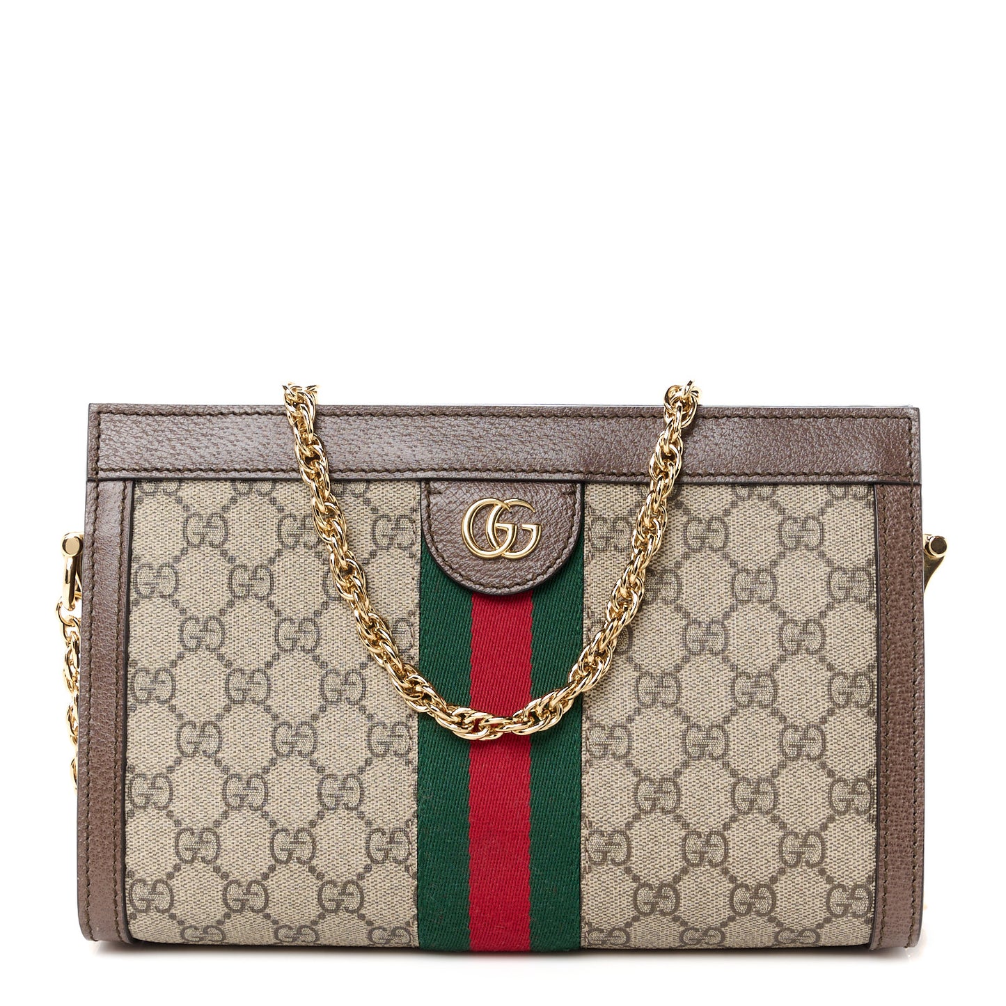 GG Supreme Monogram Web Small Ophidia Chain Shoulder Bag Brown