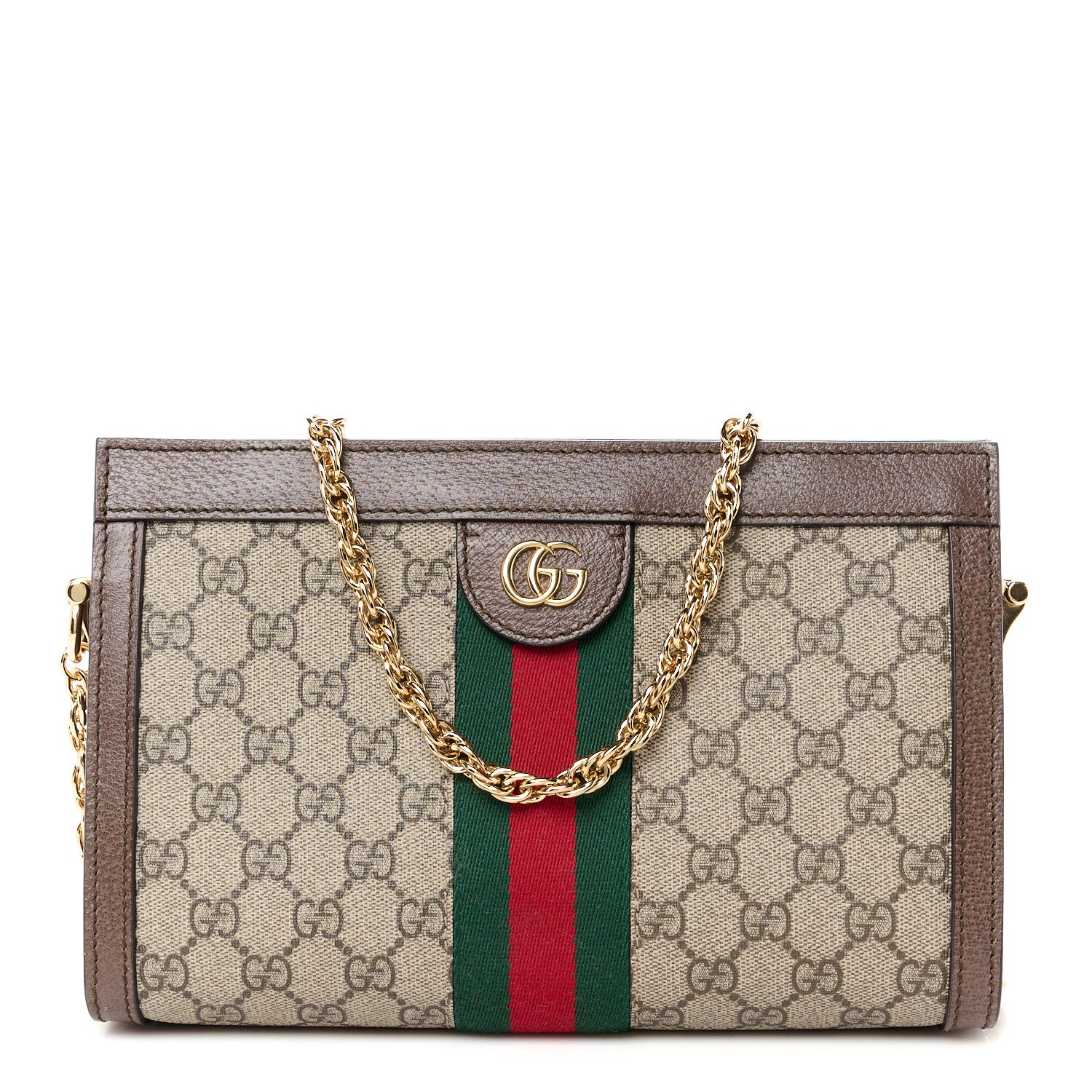 Gucci GG Supreme Monogram Web Small Ophidia Chain Shoulder Bag Brown 1 of 11