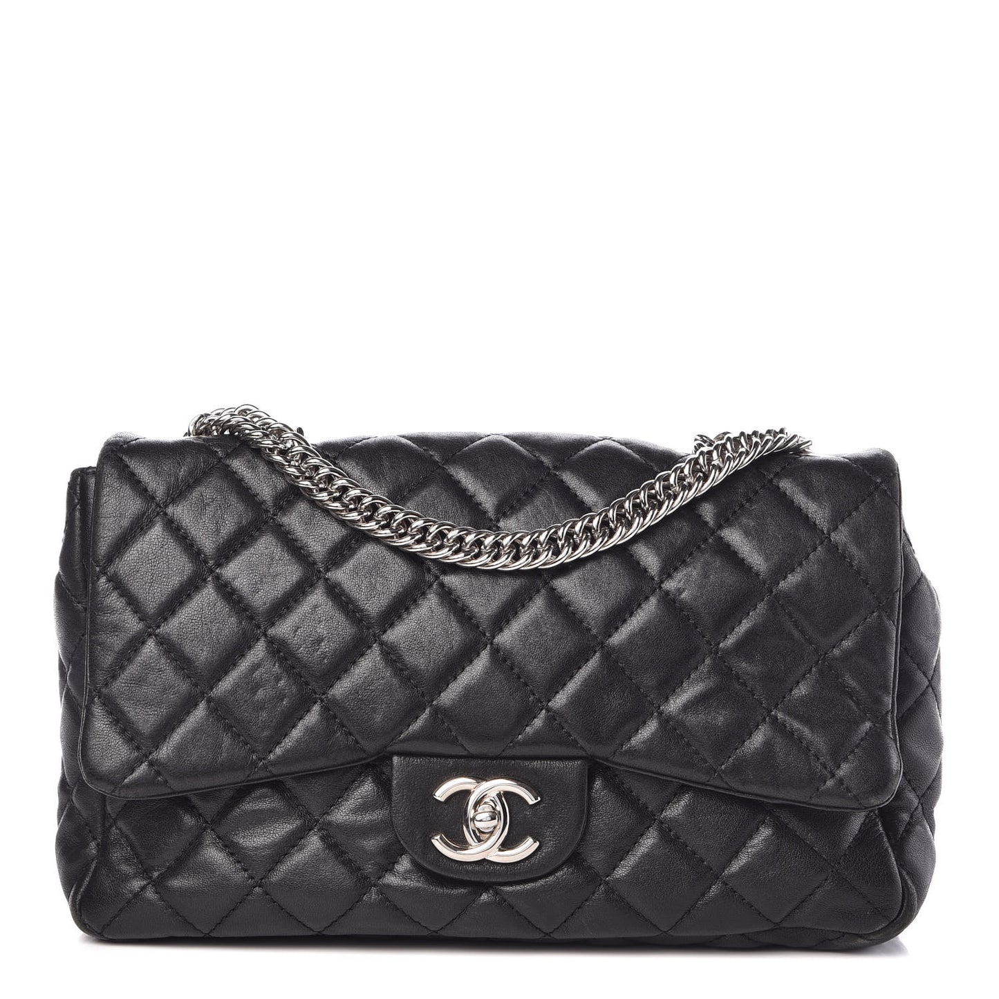 Washed Lambskin Quilted Jumbo Single Flap Bijoux Chain Black