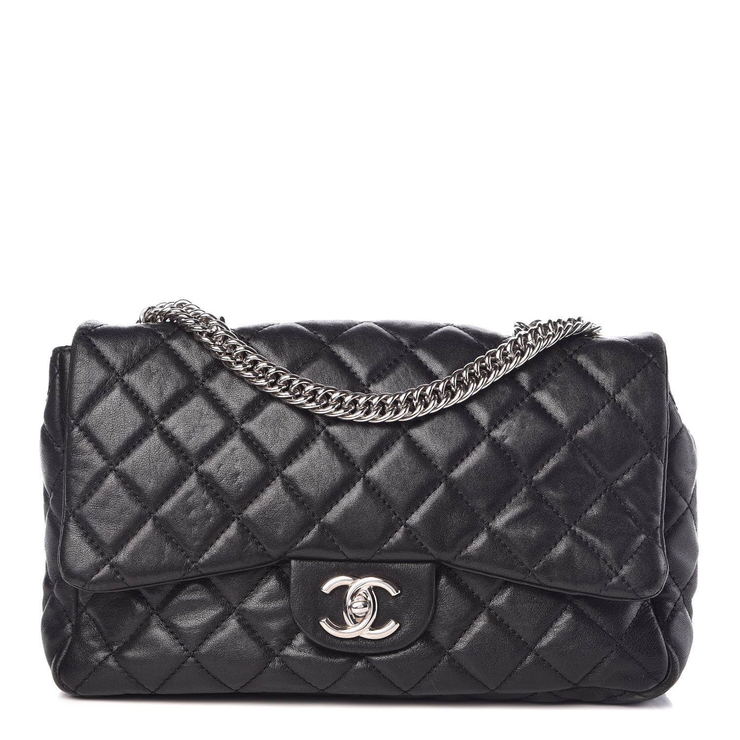 Chanel Washed Lambskin Quilted Jumbo Single Flap Bijoux Chain Black 1 of 9
