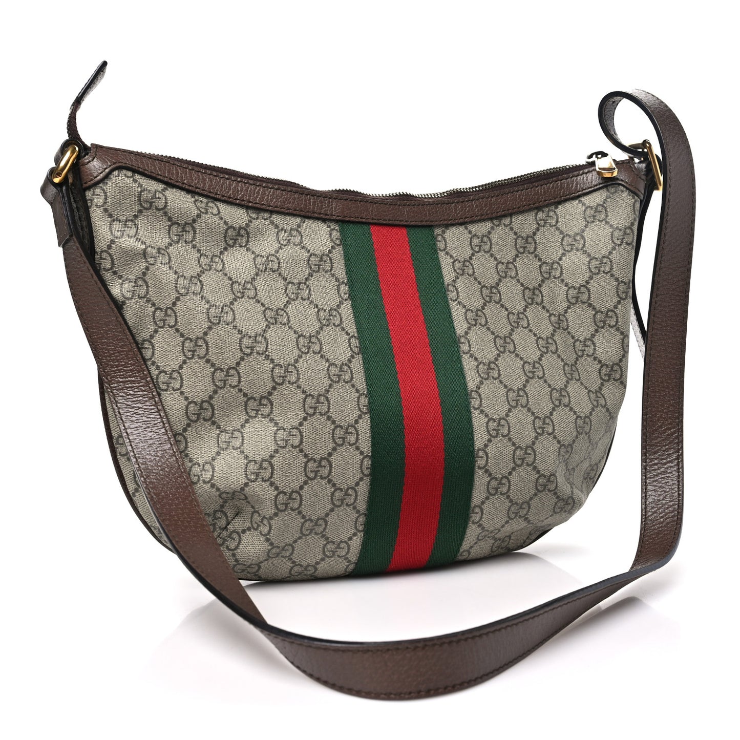 GG Supreme Monogram Web Small Ophidia Half Moon Hobo Brown Brown