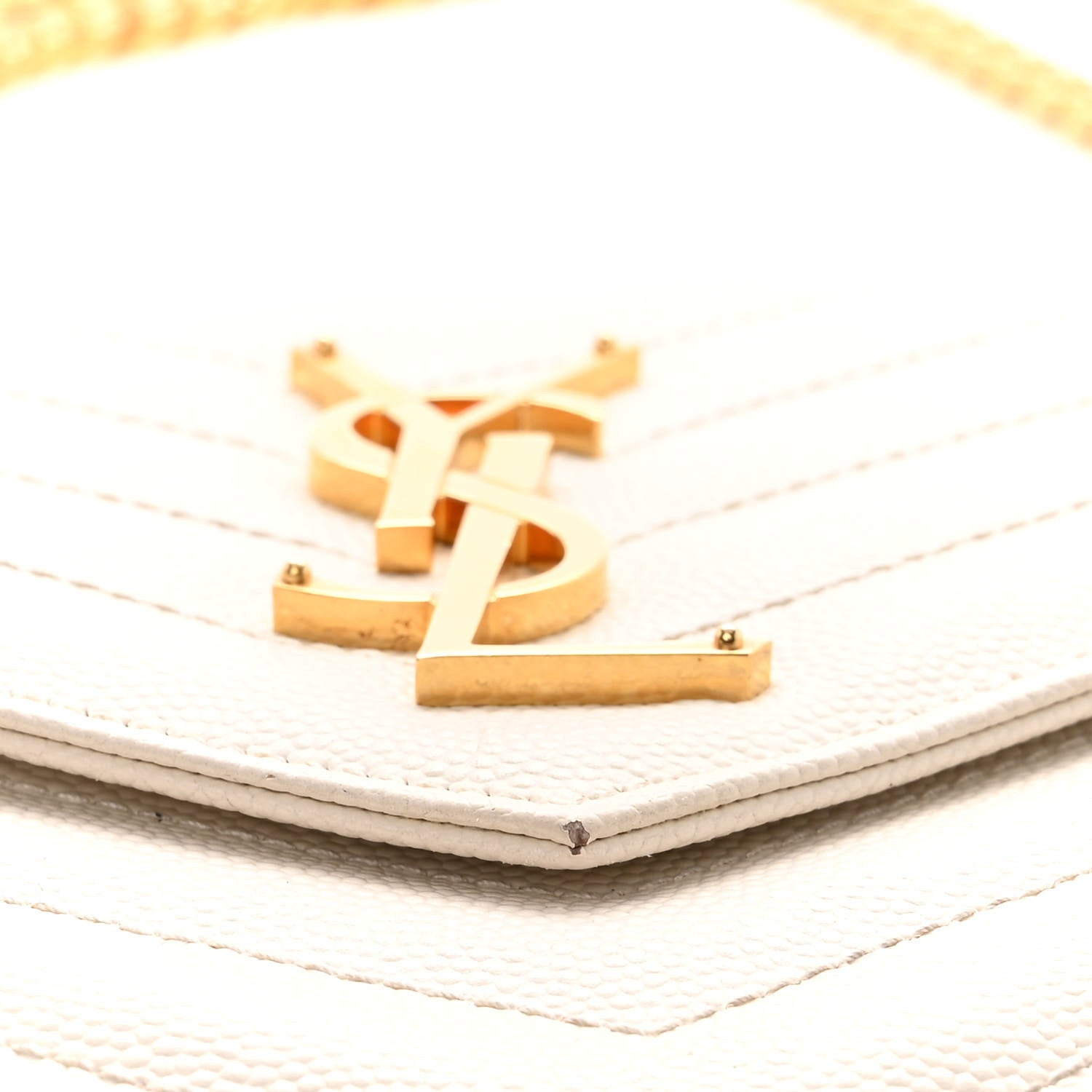 Saint Laurent Grain De Poudre Matelasse Chevron Monogram Chain Wallet Crema Soft 11 of 12