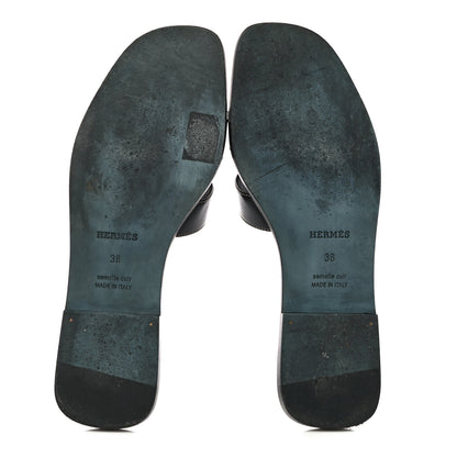 Hermes Box Calfskin Oran Sandals 38 Black 4 of 19