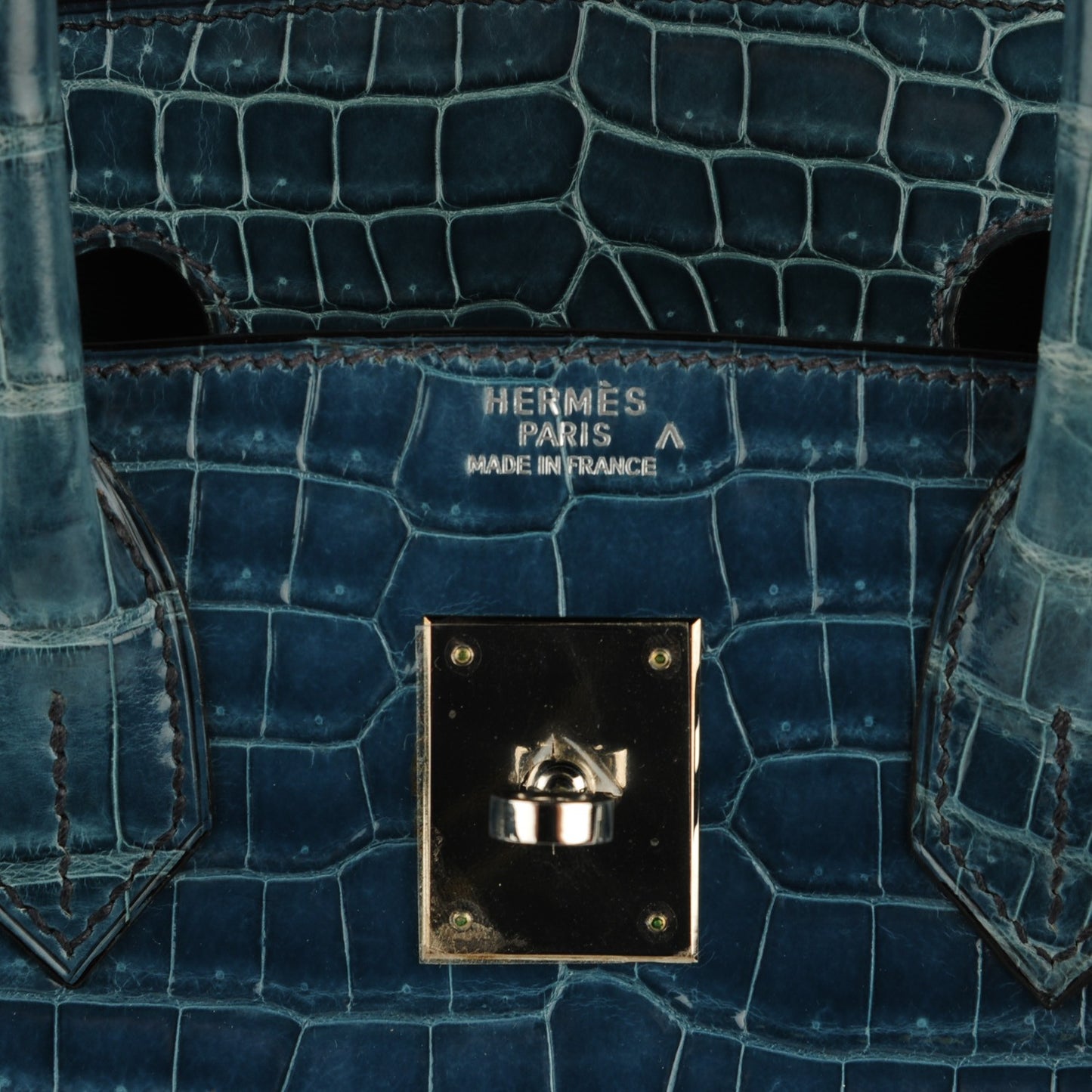 Shiny Porosus Crocodile Birkin 30 Blue Jean