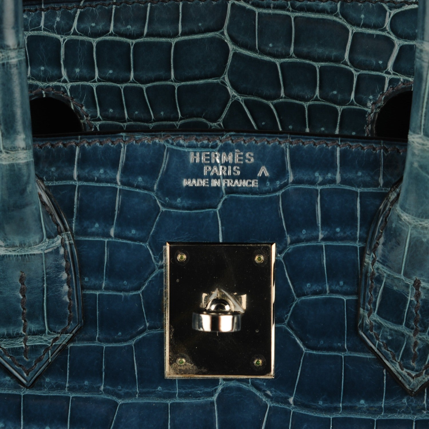 Hermes Shiny Porosus Crocodile Birkin 30 Blue Jean 24 of 32