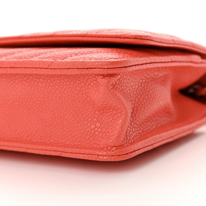 Chanel Caviar Chevron Quilted Wallet On Chain WOC Coral 14 of 14