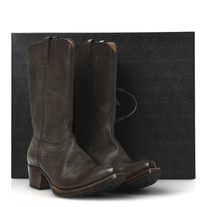 Prada Distressed Calfskin Mens Cowboy Boots 10 Bruciato 12 of 12